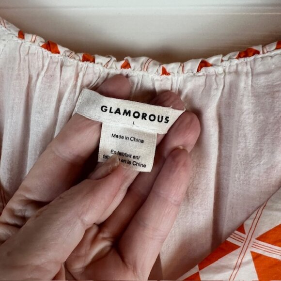 Urban Outfitters Glamorous Geometric Puff Sleeve Tiered Mini Dress Size L - Picture 4 of 4